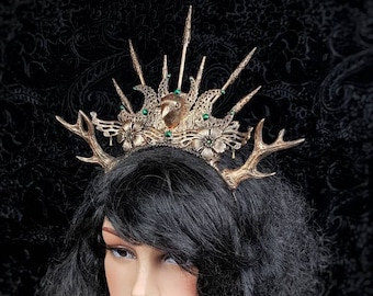 Morrigan crown with deer antlers, Cernunnos, headdress, shieldmaiden, cosplay, larp, fantasy, cosplay, larp, witch/made to order