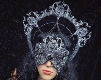 Made to order / Set Gargoyle headband & blind mask, cosplay, larp, vampire, gothic crown, fantasy costume, horror, blind optics
