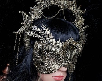 made to order / cobra crown & blind mask scarab, headdress, medusa costume, cleopatra, witch, pagan, fantasy, halo