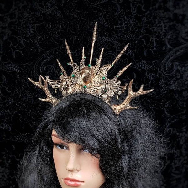 Morrigan crown with deer antlers, Cernunnos, headdress, shieldmaiden, cosplay, larp, fantasy, cosplay, larp, witch/made to order