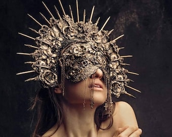 made to order / set gothic headdress & blind mask, halo, gothic crown, blind mask, cosplay, fantasy costume, vampire