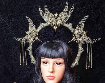 Halo "Saint crow", cosplay, gothic crown, gothic headpiece, goth headpiece, holy crown, goth crown, medusa costume, vikings/ Made to order