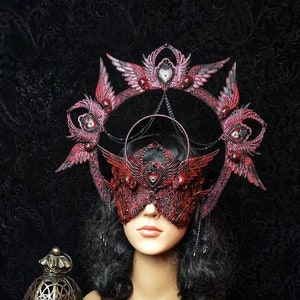 Set "True love never dies" blind mask & halo, goth crown, gothic headpiece, medusa costume, fantasy, cosplay, viking, skull / Made to order
