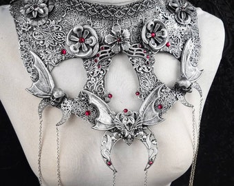 Chest armor " Vampire Gargoyle Cathedral " collar, bats, cosplay, larp, dark, religious, goth crown, gothic headpiece, witch / MADE TO ORDER