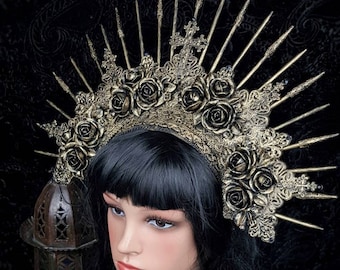 Gothic headdress "Rose" crown, halo, larp, cosplay, vampire, sacred, wedding, fantasy, costume / Made to order