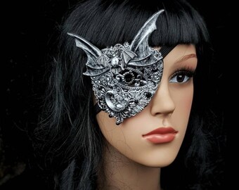 Vampire Bat, blind mask, eye patch, metal eye patch, bat mask, fantasy mask, gothic headpiece, goth crown, medusa costume, antique look