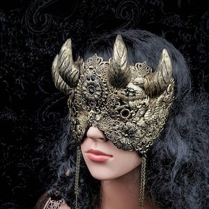 Blind mask " Hades ", horns mask, demon, dragon mask, devil mask, medusa costume, gothic crown, goth mask, gothic headpiece / MADE TO ORDER