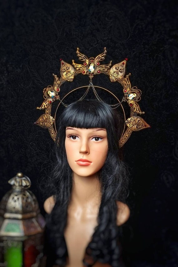 Halo " Holy Madonna " cathedral headpiece, baroque, stained glass, cosplay, blind mask, gothic headpiece, goth crown / Made to order