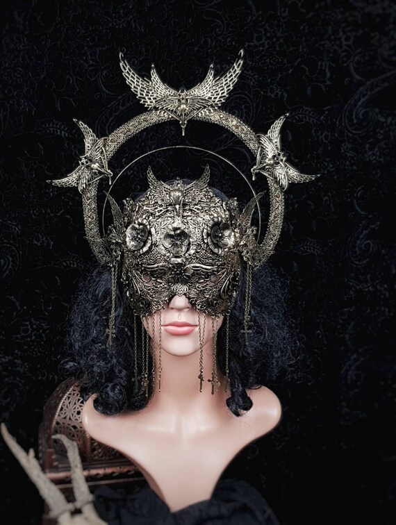 pagan cosplay shama fantasy gothic Gothic fantasy set Mothecy consisting blind mask and halo headpiece voodoo witch moth vikings