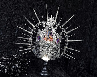 MADE TO ORDER Set of cathedral stained glass blind mask & halo headband, gothic crown, angel, fantasy costume