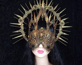 Made to order / SET "Catacombe cathedral"Halo & blind mask, cosplay, halo, vampire, Gothic crown, fantasy, witch