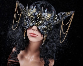 Blind mask " Moon Elf " gothic crown, cosplay, pagan, fairy, gothic headpiece, fantasy mask, medusa costume, witch / MADE TO ORDER