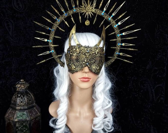 Set " Devil Sun " halo & blind mask, gothic headpiece, halo, holy crown, goth crown, medusa costume, cosplay / Made to order