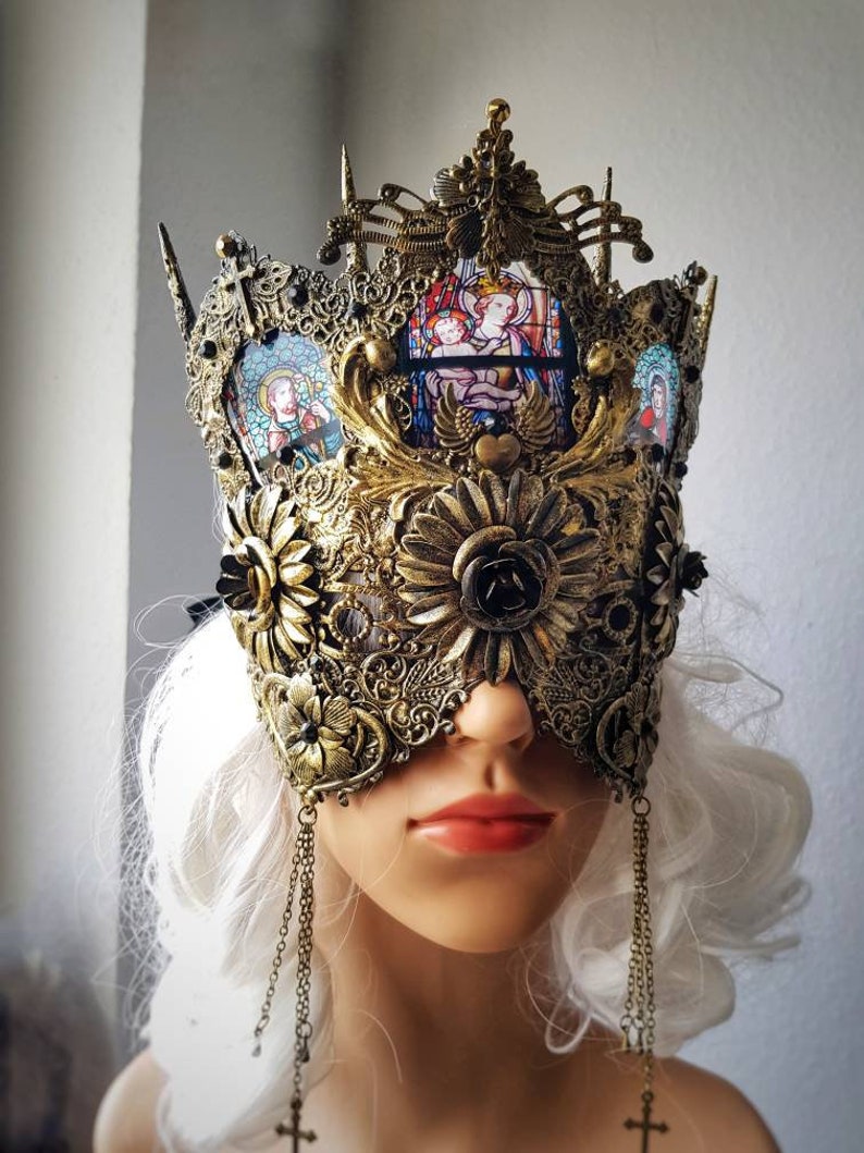 Church window mask in blind optics, stained glass, headdress, sacred, cosplay, larp, angel, fantasy, vampire / made to order image 1