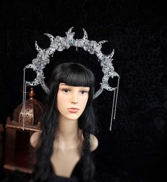 Halo " The Moon ", fantasy headpiece, butterfly, cosplay, gothic headpiece, holy crown, goth crown, medusa costume, vikings/ Made to order