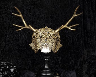 Made to order / blind mask with antlers, pagan, vikings, shieldmaiden, fantasy costume, witch, cernunnos, Morrigan, warrior, crown