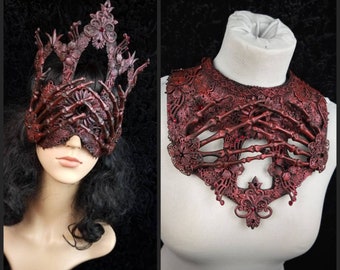 Big Set " Skeleton hand " cathedral collar & blind mask, larp, headpiece, religious, cosplay, goth crown, armor, costume / MADE TO ORDER