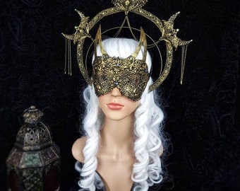 Set halo & blind mask "Devil's Wings" cosplay, fantasy costume, larp, halo, witch, horror / made to order