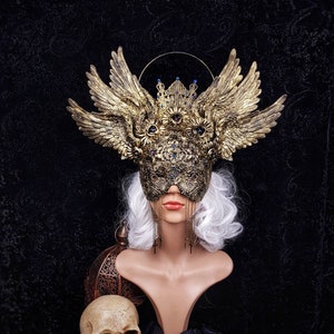 Wings Headpiece and blind mask, gothic crown, gothic headpiece, cathedral headpiece, goth crown, religious, medusa /MADE TO ORDER