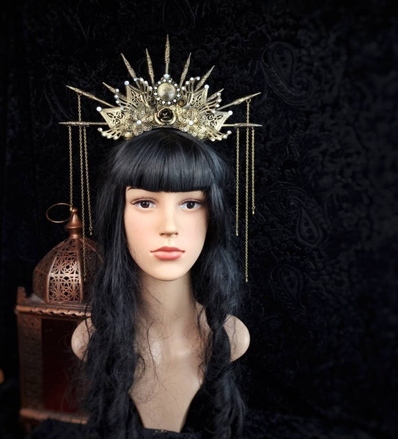 Crown " The sun ", fairytale, larp, goth headpiece, gothic crown, pagan crown, medusa, fantasy, cosplay,vampire, blind mask / MADE TO ORDER