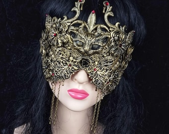 MADE TO ORDER blind mask "Devil cat" cosplay, vampire, fantasy, goth, crown, vodoo,