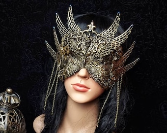 Blind mask "Saint crow", cosplay, fantasy mask, raven costume, goth crown, medusa costume, vikings, shieldmaiden / Made to order