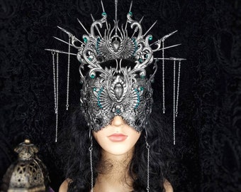 MADE TO ORDER Set " Victorian Love " Crown & blind mask, fantasy costume, goth, gothic headpiece, medusa, larp, pagan, cosplay,
