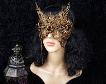 Blind mask "Wings Heart", blind optics, fantasy costume, larp, cosplay, elf, vampire, gothic, crown / Made to order