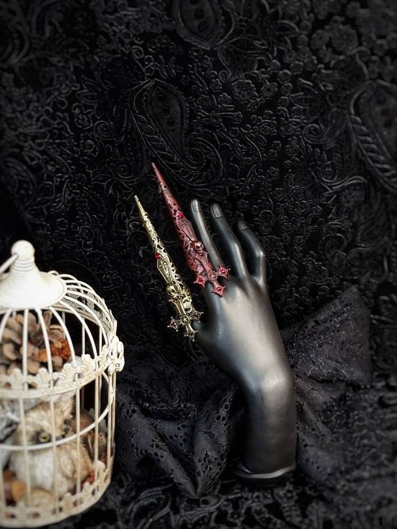XL Finger claws" Memento mori", witch, gothic claws, medusa costume, pagan, vampire, cosplay, larp, skull, goth, blind mask/ Made to order