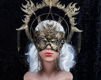 Made to order / Isis Halo crown & blindfold mask, Cleopatra, Medusa, snake, headdress, fantasy costume, gothic, pagan, pharaoh