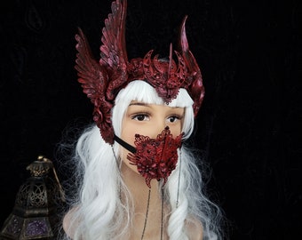 made to order / set Valkyrie crown & mouth mask, wings headdress, Vikings, shieldmaiden, pagan, cosplay, fantasy, pagan, costume