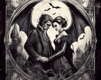 Gothic image, vampire, clip art, spooky, horror, dark art, digital art, junk journal, scrapbooking, postcard, home decor, sticker