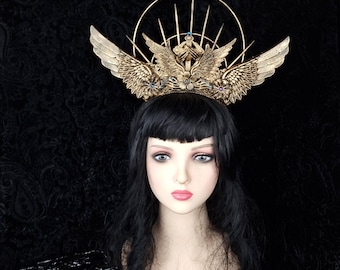 Headpiece "Wings Sacred Heart" gothic crown, holy, church, cosplay, LARP, vampire, fantasy costume, religious / Made to order