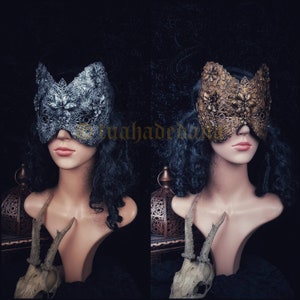 masque de chat fleur , masque aveugle, masque fantaisie, casque gothique, couronne gothique, méduse, cosplay, masque en métal, réalisé sur commande image 3