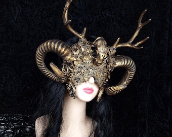 Anfertigung nach Auftrag / Blinde maske " Druide " Pagan, hörner, geweih, ritual, halloween, cosplay, fantasy Kopfschmuck, shieldmaiden