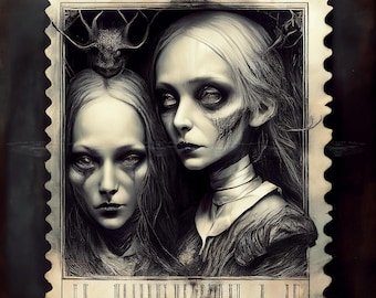 Gothic image, clip art, horror, spooky, vampire, digital art, junk journal, scrapbooking, postcard, home decor, sticker