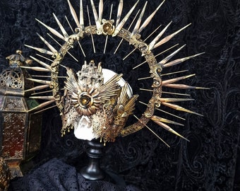 Set of Blind mask & Halo Headpiece "Lumen Spinarum" | Gothic Masquerade Mask | Sacred Mask | Fantasy Costume | Cosplay Mask | Made to order