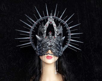 Made to order / II.SET " Cruxified "Halo & blind mask, cathedral, cosplay, horns, vampire, Gothic crown, fantasy, halo