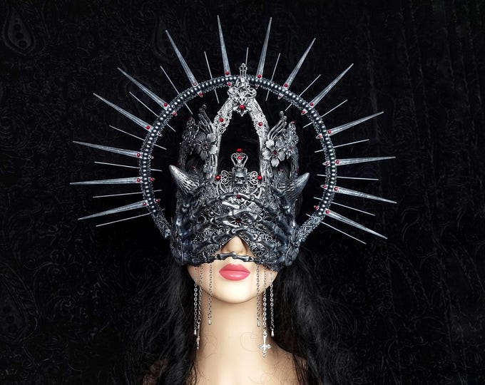 Featured listing image: Made to order / II.SET " Cruxified "Halo & blind mask, cathedral, cosplay, horns, vampire, Gothic crown, fantasy, halo