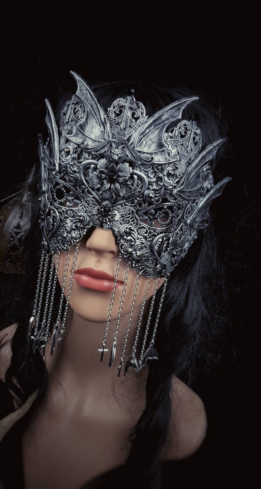 Lot De 3 Masques & Colliers Vampire En Dentelle PVC - Accessoires Cosplay & Bijoux Daywalking Pour Fans - Style Gothique
