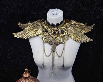 Chest armor, "Holy wings", angel collar, larp, gothic, cathedral headpiece, religious, cosplay, goth crown, angel costume / MADE TO ORDER