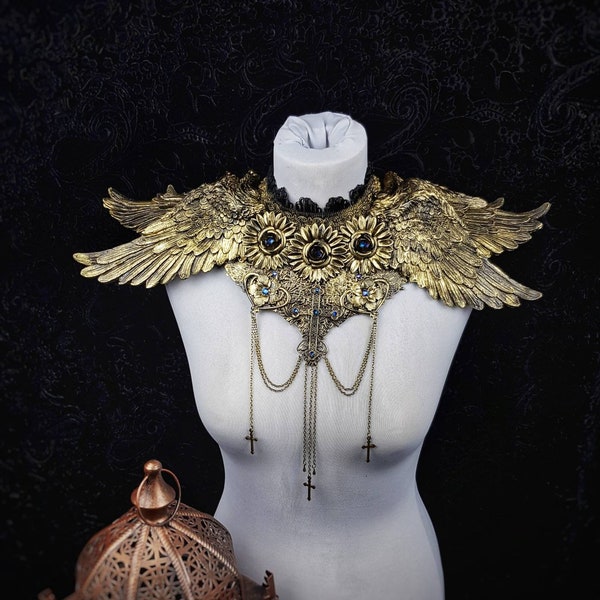 Chest armor, "Holy wings", angel collar, larp, gothic, cathedral headpiece, religious, cosplay, goth crown, angel costume / MADE TO ORDER