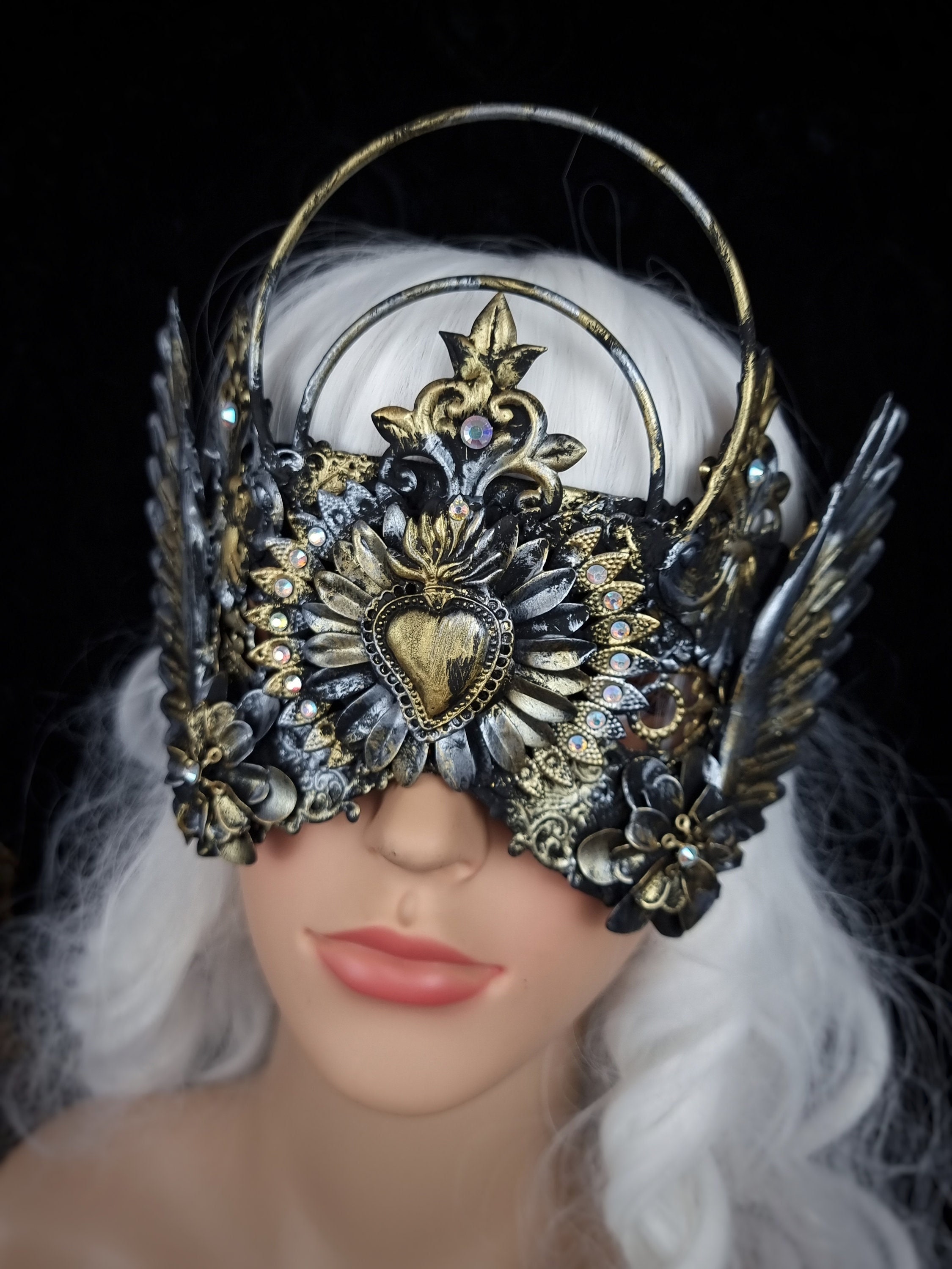 Halo Blind mask Eve goth crown, larp, gothic headpiece, medusa costume,  fantasy, cosplay, viking, cathedral / Made to order