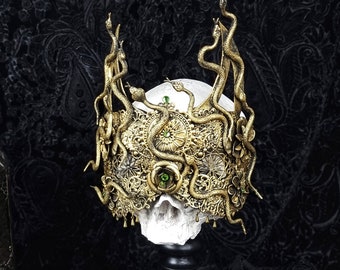 Made to order/ blind mask "Snake Moon" warrior, fantasy, larp, cosplay, cleopatra, medusa, costume, witch, crown, gothic