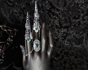 Ready to ship / 2 finger claws & 1 ring, heart, vampire, fantasy costume, gothic claws, fantasy costume, cosplay, bat claws, pagan,