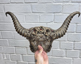 READY TO SHIP Blind mask " Lilith " in Antique bronze, horns mask , devil mask, cosplay, gothic headpiece, larp, demon, shieldmaiden, horror