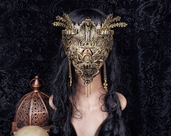 II.Set Cleopatra, cobra blind mask & jaw mask, medusa costume, gothic headpiece, goth crown, scarab ,  gothic crown / Made to order