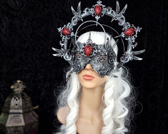 SET "Fairy Heart" halo & blind halo mask, fantasy costume, gothic crown, medusa, larp, pagan, cosplay / Made to order