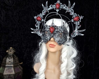 SET "Fairy Heart" halo & blind halo mask, fantasy costume, gothic crown, medusa, larp, pagan, cosplay / made to order