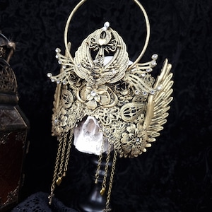 Halo Blind mask &quot;Angel love&quot; goth crown, larp, gothic headpiece, medusa costume, fantasy, cosplay, viking, cathedral / Made to order